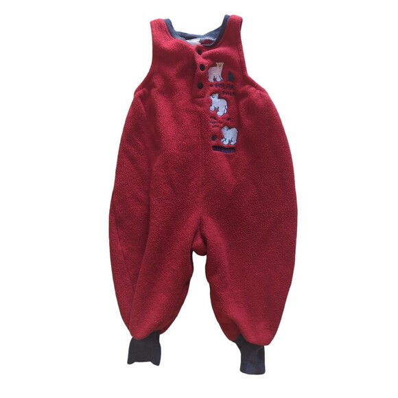 Vintage Baby B'gosh 18 Month Red Fleece Polar Bear Jump Suit Unique Unisex XMAS - Picture 1 of 7